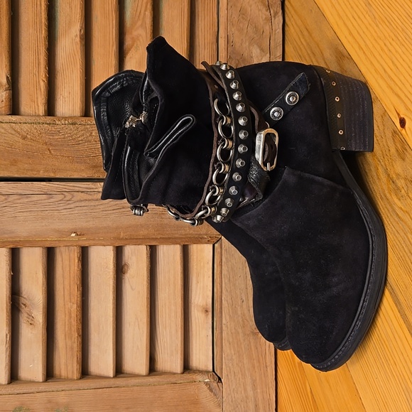 SALE!! A.S.98 CHESTER Black Sueded Leather Short Boots - Picture 5 of 14